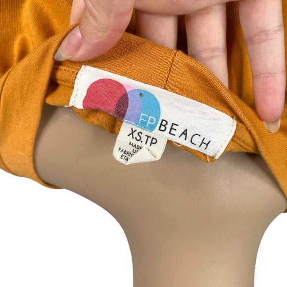 Free People Beach Mustard Orange Dandelion Cut Out Mini T-shirt Dress SZ XS - Picture 11 of 12